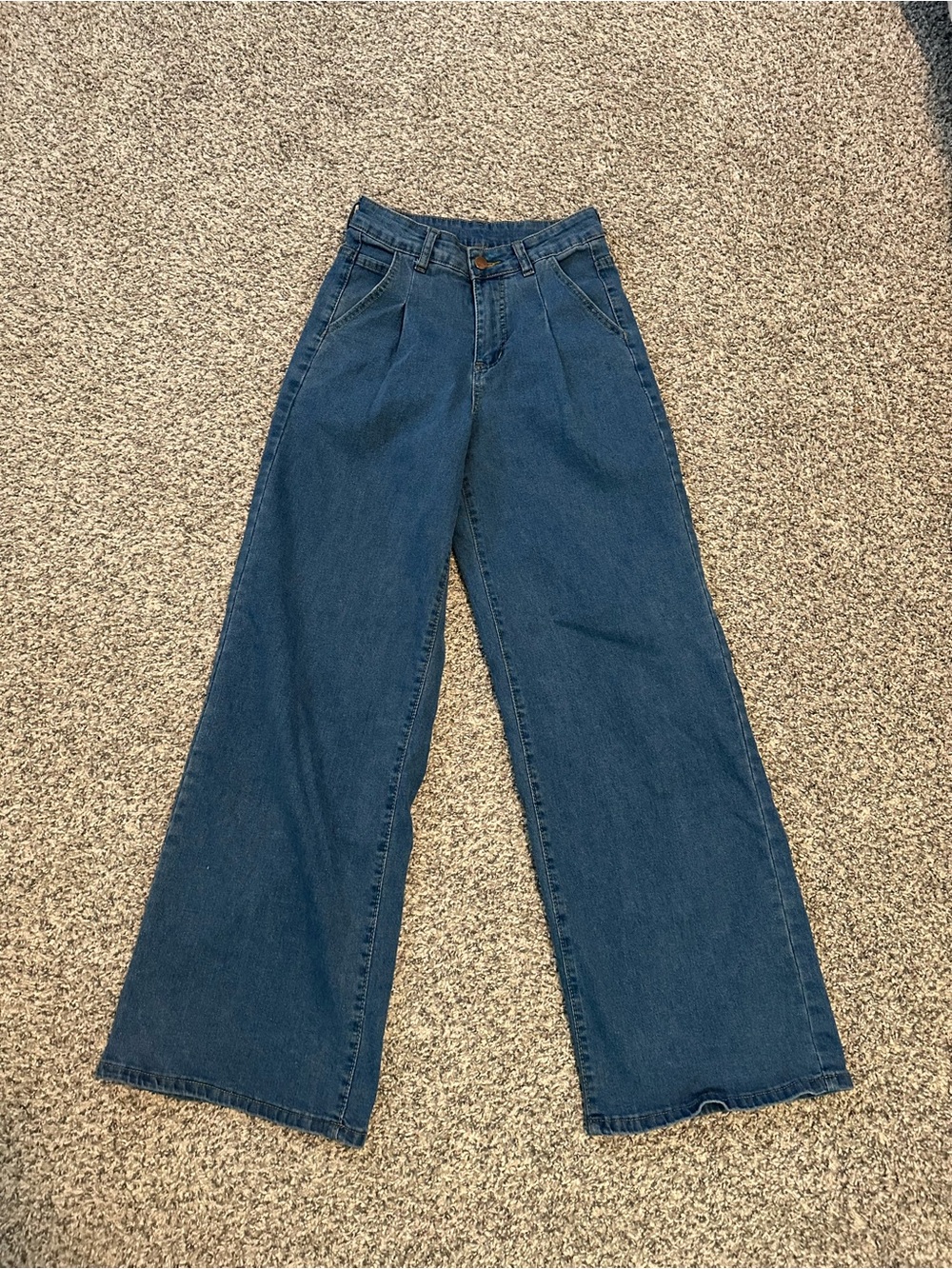 Wide Leg High-Rise Women's Jeans - Blue